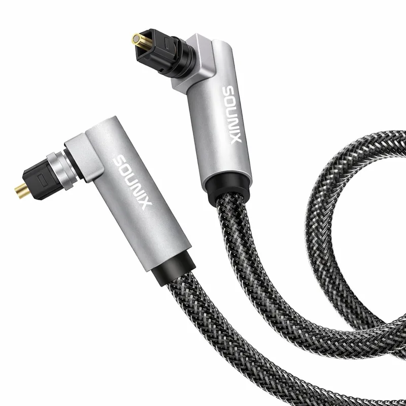 Toslink Optical Cable - Dual 90° haaks - 2 meter - Digitale Optische Audio Kabel - toslink audio- Optische kabel de Sounix en Grijs Dual 90 ° – photo produit