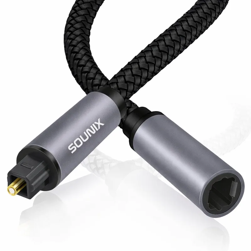 Toslink Optical Cable - Male naar Female - 2 meter - Digitale Optische Audio Kabel - Toslink audio - Optische kabel van Sounix in Grijs Male naar Female – productfoto
