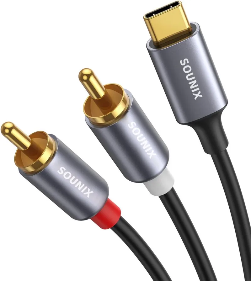 USB-C naar RCA Audio Kabel - DAC chip - Hi-Fi - USB-C Adapter - 24 bit/ 96Khz -DAC chip - 1.2 Meter van Sounix in Space Grijs – productfoto