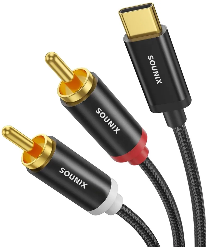 USB-C naar RCA Audio Kabel - DAC chip - Hi-Fi - USB-C Adapter - 24 bit/ 96Khz -DAC chip - 1.2 Meter van Sounix in Zwart – productfoto