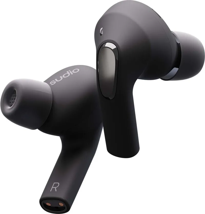 E2 in-ear true wireless earphones - draadloze oordopjes - met active noice cancellation (ANC) van Sudio in Zwart – productfoto