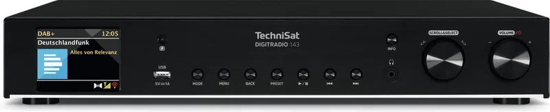 DIGITRADIO 143 (V3) - HiFi tuner internetradio (DAB+ digitale radio, Bluetooth audio streaming, Spotify Connect, werpantenne, afstandsbediening, breedte 43,5 cm) van Technisat in Zwart – productfoto
