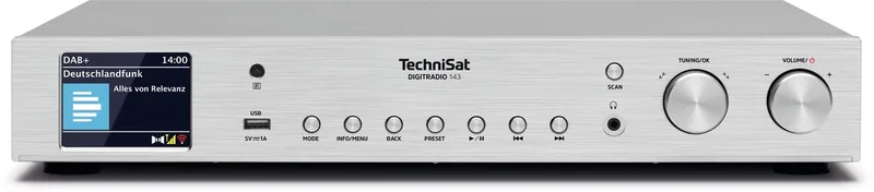 DIGITRADIO 143 (V3) - HiFi tuner internetradio (DAB+ digitale radio, Bluetooth audio streaming, Spotify Connect, werpantenne, afstandsbediening, breedte 43,5 cm) von Technisat in Silber – Produktfoto
