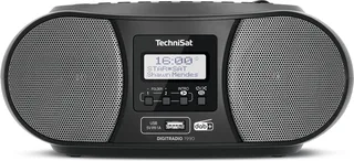 DIGITRADIO 1990 - Stereo-boombox met DAB+/FM-radio en CD-speler (Bluetooth-audiostreaming, hoofdtelefoonaansluiting, USB, AUX in, oplaadfunctie, klok, 2 x 1,5 watt uitgangsvermogen) by Technisat in Black – product photo 1 of 2