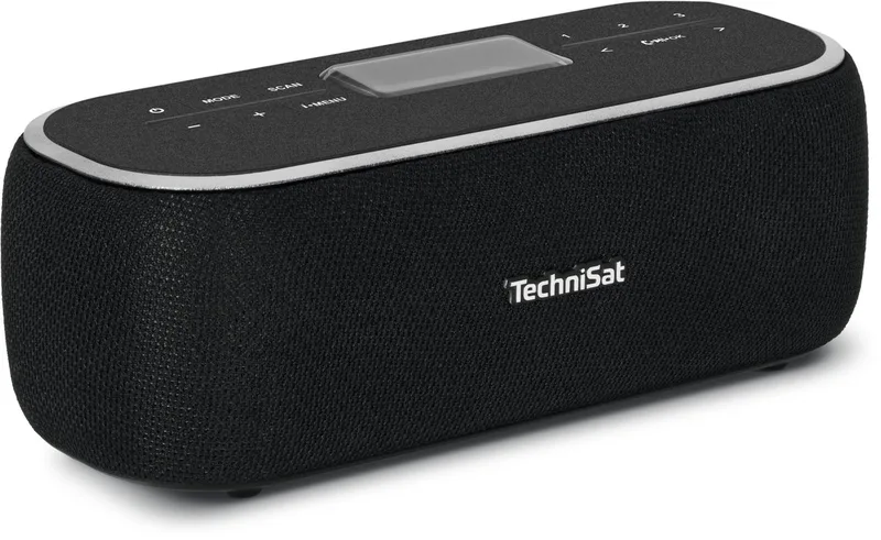 DIGITRADIO BT 1 - draagbare Bluetooth luidspreker met DAB+ digitale radio (FM, klok, wekker, LCD, handsfree functie, AUX, directe draaiknoppen, oplaadbare batterij, oplaadkabel, 6W) van Technisat in Zwart – productfoto