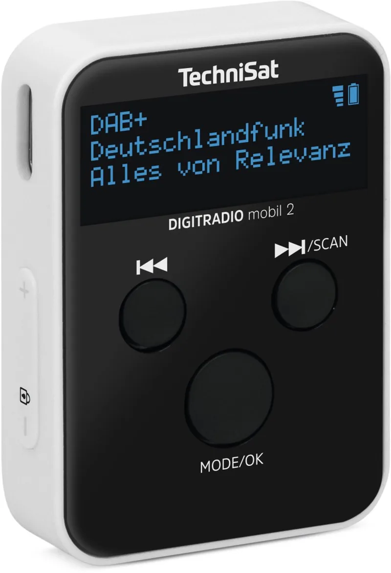 DIGITRADIO mobil 2 – draagbare DAB+/FM mini-radio met geïntegreerde accu (oplaadbare zakradio, hoofdtelefoon, OLED-display, favorietengeheugen) zwart/wit van Technisat in Wit – productfoto