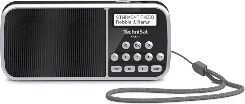 VIOLA 3 – draagbare DAB+-radio, FM, LCD-scherm, accu, hoofdtelefoonaansluiting, USB, Aux-ingang, LED-zaklamp, favorietenlijst, klein, draagbaar, luidspreker van 1 watt RMS van Technisat in Zwart – productfoto