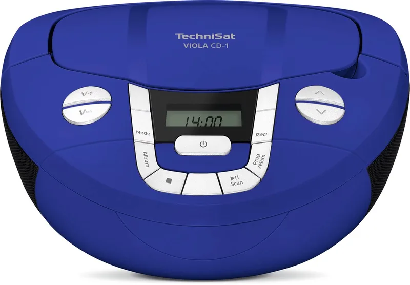 VIOLA CD-1 - draagbare stereo cd-speler, Boombox met praktische draaggreep (radio voor kinderen, FM-radiotuner, Bluetooth-ontvangst, 2 x 1 W RMS-vermogen, net- en batterijvoeding) van Technisat in Blauw – productfoto