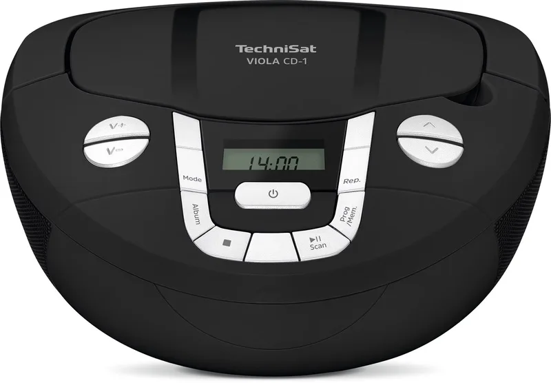 VIOLA CD-1 - draagbare stereo cd-speler, Boombox met praktische draaggreep (radio voor kinderen, FM-radiotuner, Bluetooth-ontvangst, 2 x 1 W RMS-vermogen, net- en batterijvoeding) van Technisat in Zwart – productfoto