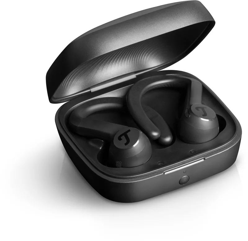 AIRY SPORTS TWS 2 - Draadloze bluetooth sportoortjes - Actieve ruisonderdrukking - Batterijduur tot 58 uur - Snellaadfunctie - Touch control - Handsfree-functie by Teufel in Night Black – product photo