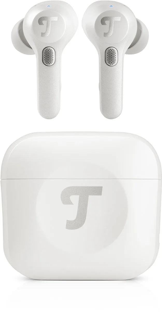 AIRY TWS PRO - True Wireless oortjes met noise cancelling, transparantiemodus, draadloos opladen, batterij tot 32 uur, IPX4 waterbestendig by Teufel in Silver White – product photo