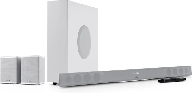 CINEBAR 11 Surround 4.1-Set - Soundbar met draadloze subwoofer en rearspeakers - Bluetooth met aptX - Virtuele surround sound van Teufel in Wit – productfoto