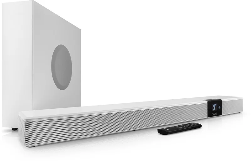 CINEBAR 22 - Dolby Atmos 5.1 soundbar met draadloze, slanke subwoofer, 8 drivers, home cinema systeem van Teufel in Wit – productfoto