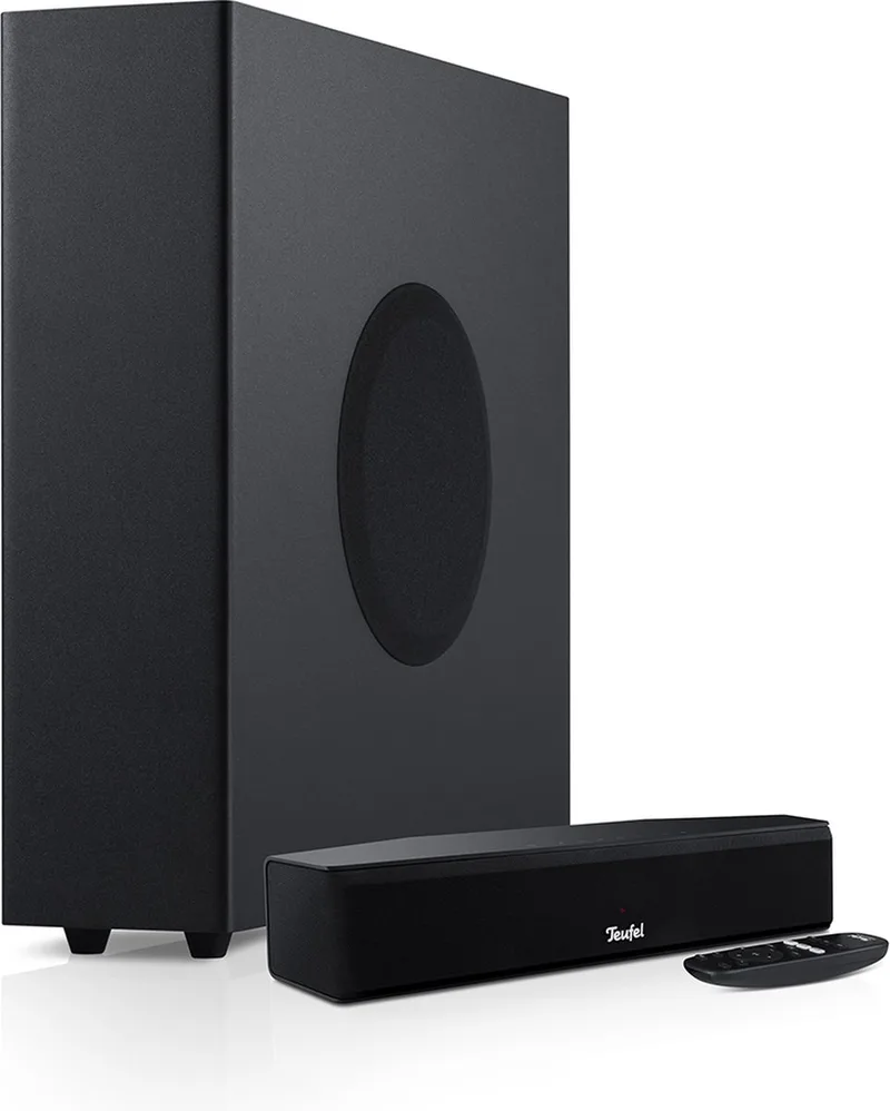 CINEBAR ONE+ - Ultracompacte soundbar met bluetooth & Dynamore Ultra technologie - Subwoofer van Teufel in Zwart – productfoto