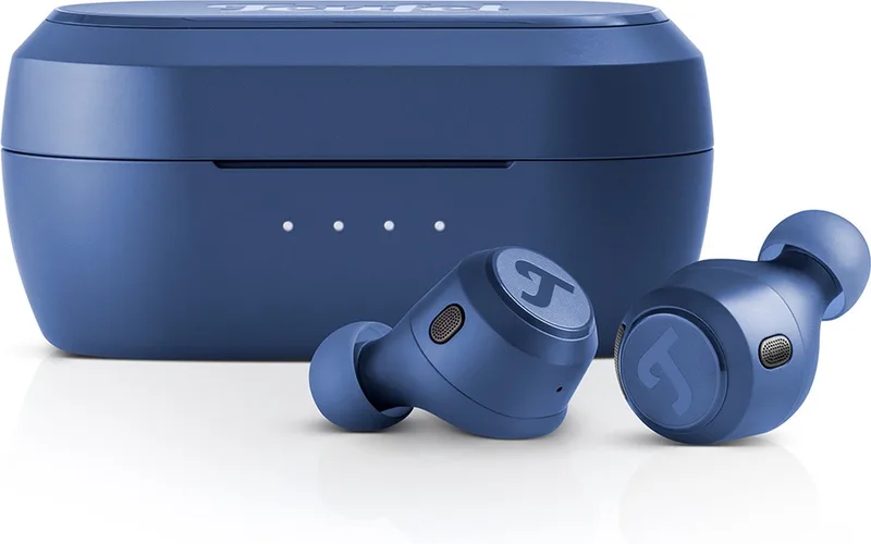 REAL BLUE TWS 3 - Draadloze oortjes met hybride Active Noise Cancelling - Bluetooth 5.3 met AAC - Spatwaterbescherming IPX4 - Oplaadcase van Teufel in Staalblauw – productfoto