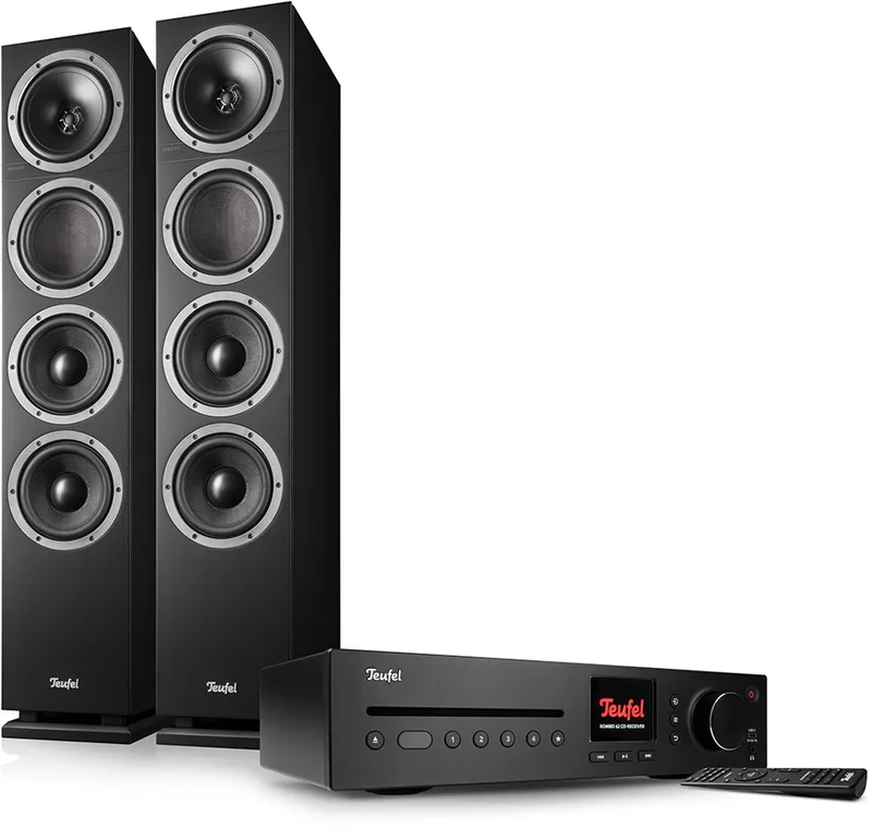 THEATER 500 KOMBO 2 - Compleet stereosysteem met vloerstaande speakers & cd-receiver - Bluetooth, wifi, Spotify Connect, DAB+, HDMI van Teufel in Zwart – productfoto