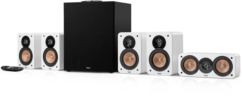 ULTIMA 20 CONCEPT Surround Power Edition "5.1-Set - Home cinema set met XL subwoofer met geïntegreerde AV-receiver - Bluetooth aptX, HDMI ARC van Teufel in Wit – productfoto