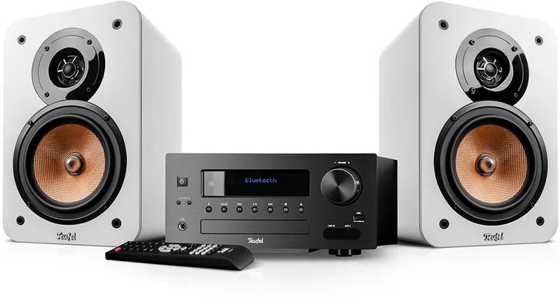 ULTIMA 20 KOMBO 2 - Premium compacte stereo installatie met 2-kanaals hifi-boekenplankspeakers - Bluetooth aptX, CD-speler en FM/DAB+ radio by Teufel in White – product photo