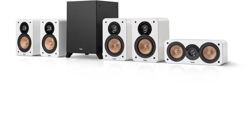 ULTIMA 20 Surround 5.1 set - home cinema set, 2-kanaals boekenplankspeakers (4 stuks) en subwoofer van Teufel in Wit – productfoto