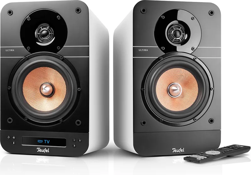 ULTIMA 25 ACTIVE - Bluetooth boekenplankspeakers met geïntegreerde AV-receiver - Dolby Audio - DAB+ /FM-radio - Bluetooth 5.0 aptX - HDMI ARC CEC by Teufel in Puur wit – product photo