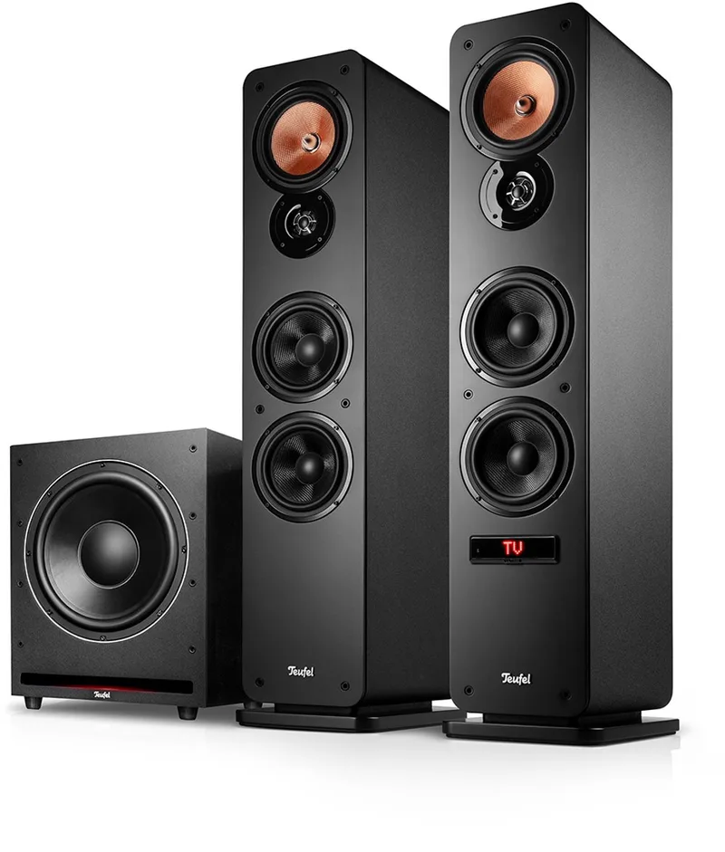ULTIMA 40 ACTIVE 3 Club Edition - Krachtig 2.1 audioysteem met actieve vloerstaanders en subwoofer, Bluetooth aptX - Ingebouwde versterker, HDMI ARC CEC, USB-C van Teufel in Zwart – productfoto