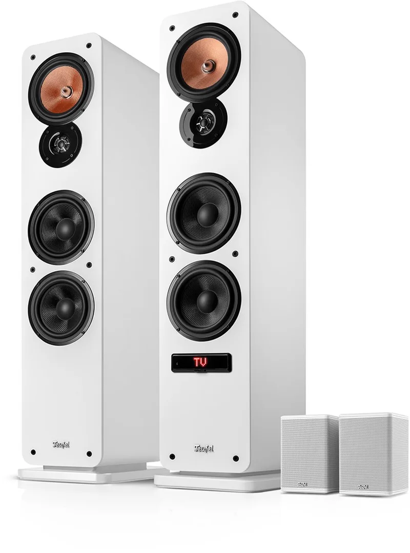 ULTIMA 40 ACTIVE 3 Surround - 4.0 actieve vloerstaande speakers met draadloze actieve rearspeakers - Bluetooth aptX - Ingebouwde versterker, HDMI ARC CEC, USB-C van Teufel in Wit – productfoto