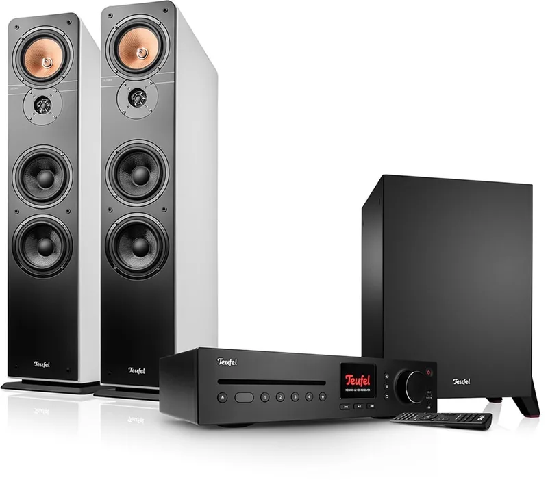 ULTIMA 40 KOMBO 2 Power Edition - Speelklaar stereosysteem met subwoofer - Vloerstaande speakers & cd-receiver - Bluetooth, Spotify Connect wifi, DAB+ van Teufel in Wit – productfoto