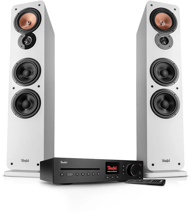 ULTIMA 40 KOMBO 3 - Compleet stereosysteem met vloerstaande speakers & cd-receiver, Wifi, bluetooth, Spotify Connect, DAB+/FM van Teufel in Wit – productfoto