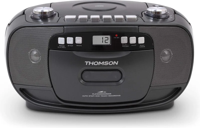 RK200CD FM-radio en CD Speler met Cassettedeck Recorder van Thomson in Zwart – productfoto