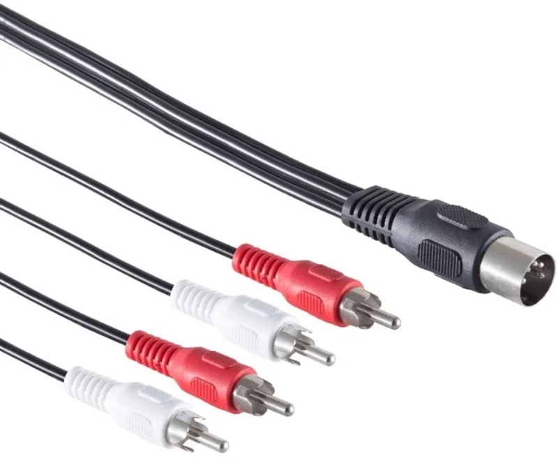 DIN 5-pins - 2x Tulp stereo 2RCA audiokabel (recorder - recorder) / 1,5 meter van Transmedia in Zwart – productfoto