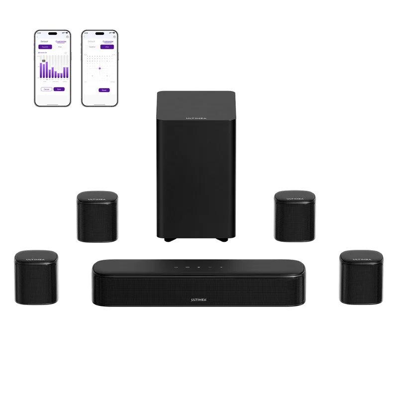 Aura S4T 7.1-Kanal TV-Soundbar mit 4 Surround-Lautsprechern, Heimkino-Soundsystem mit 5,25" Subwoofer, App-Steuerung, HDMI/OPT/AUX, 350 W by Ultimea – product photo