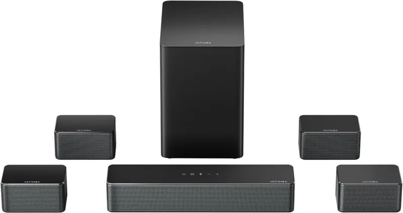 Poseidon D70 7.1 Soundbar met 6,5" draadloze subwoofer en 4 surroundspeakers by Ultimea in Black – product photo