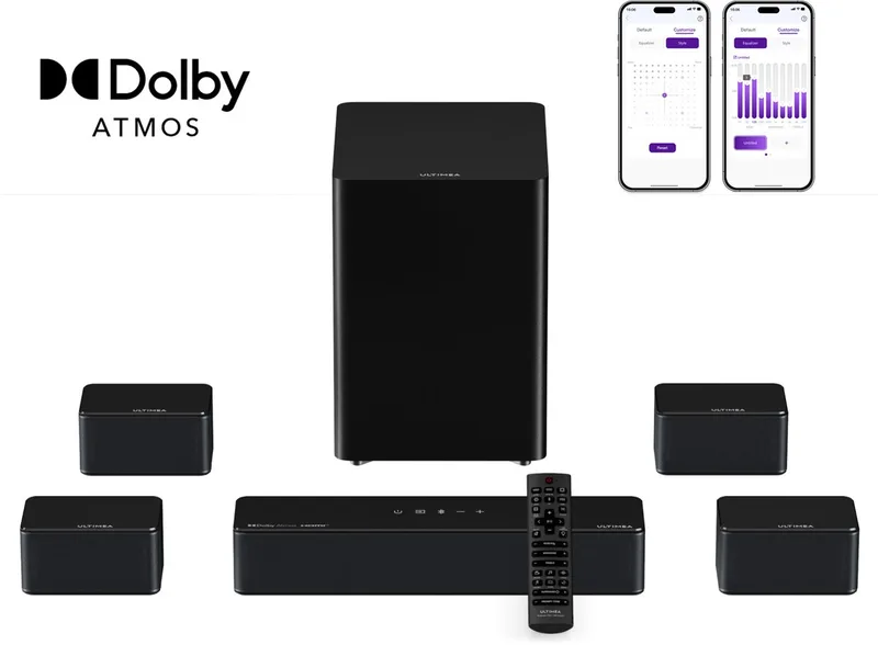 Poseidon D80 Boom - 7.1 Dolby Atmos Soundbar - Draadloze Subwoofer & Surround Speakers - Home Cinema - HDMI eARC - Soundbar voor tv - Zwart van Ultimea in Zwart-7.1 – productfoto