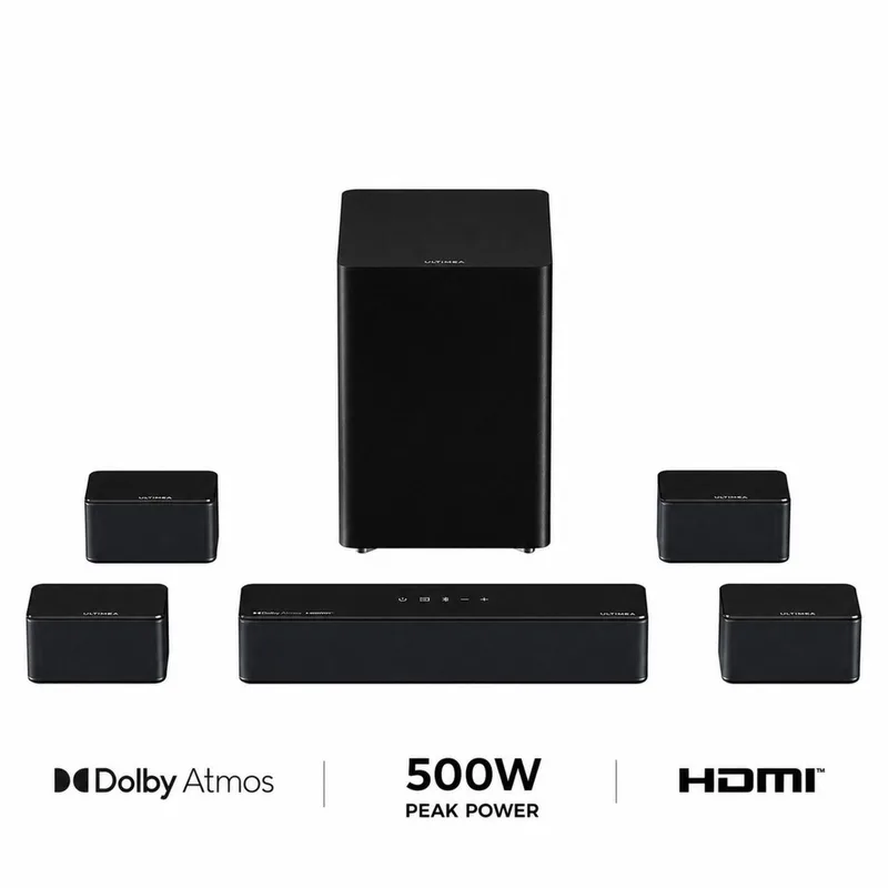 Poseidon D80 Boom Dolby Atmos Soundbar 7.1 met 6.5" Draadloze Subwoofer, 500W Surround Sound voor TV van Ultimea in Zwart – productfoto