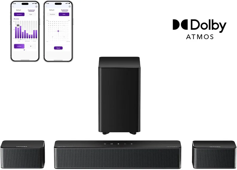 Poseidon M4T - 5.1 Systeem met Dolby Atmos, Draadloze Subwoofer, App Bediening, Soundbar van Ultimea in Zwart – productfoto