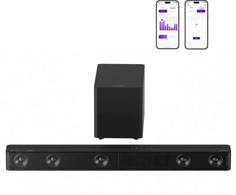 Poseidon M60 Boom – 5.1-kanaals Dolby Atmos Soundbar met Subwoofer, 340W, VoiceMX, BassMX, App en Bluetooth 5.4 van Ultimea in Zwart – productfoto