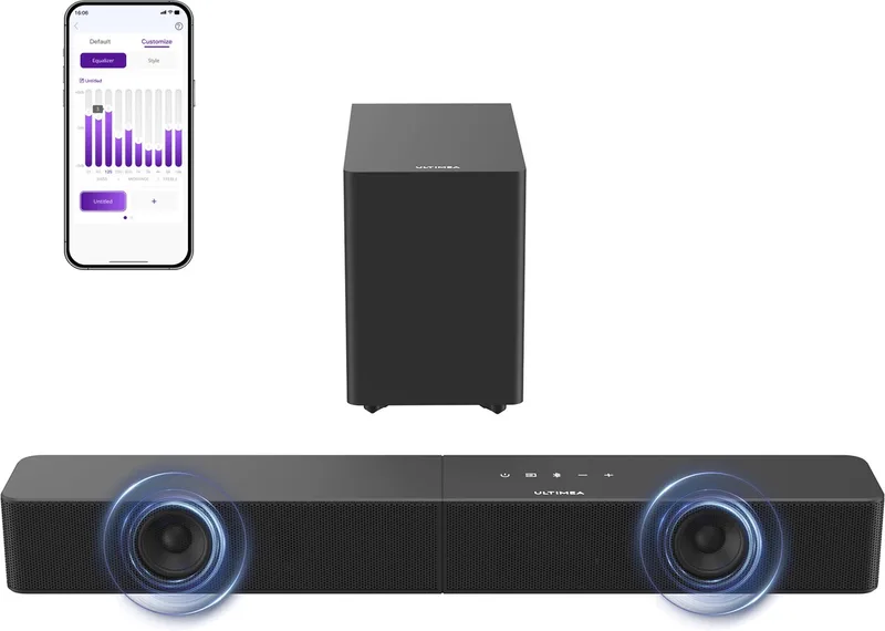 Poseidon R3T 2.1-kanaals soundbar met draadloze subwoofer, app-bediening, soundbar voor Smart TV, Bluetooth 6.0, HDMI, optisch van Ultimea in Zwart-2.1 – productfoto
