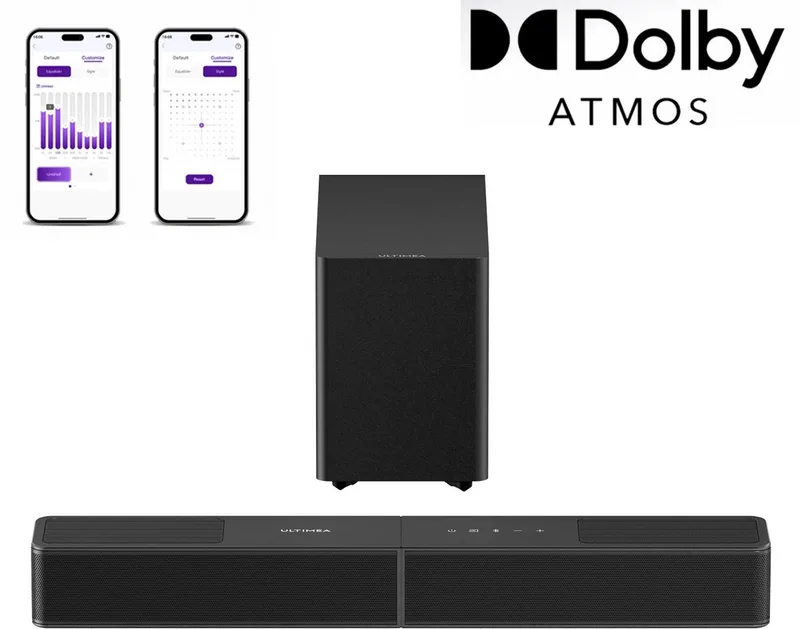 Poseidon Serie - 3.1.2 Soundbar met Dolby Atmos, 5,25" Draadloze Subwoofer, App Bediening van Ultimea in Zwart – productfoto