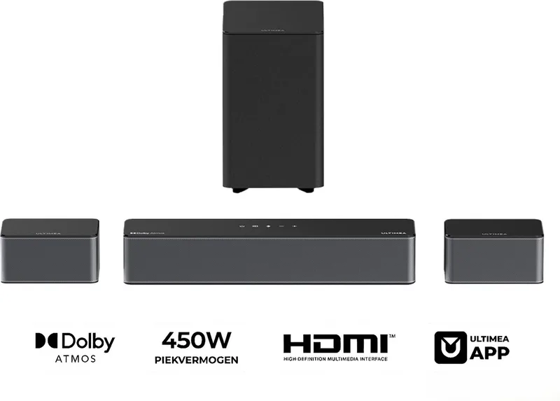 Poseidon Serie - 5.1 Soundbar met Dolby Atmos - draadloze subwoofer - soundbar van Ultimea in Zwart – productfoto