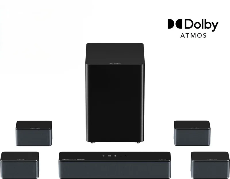 Poseidon Serie – 7.1 Dolby Atmos TV Soundbar, 500W, 6,5" subwoofer, app-bediening, home cinema-systeem van Ultimea in Zwart-7.1 – productfoto
