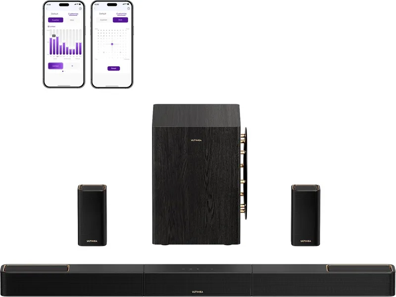 Skywave Series - 5.1.4 Sound Systeem met Dolby Atmos en 8" Draadloze Subwoofer Soundbar Zwart by Ultimea in Zwart-5.1.4 – product photo