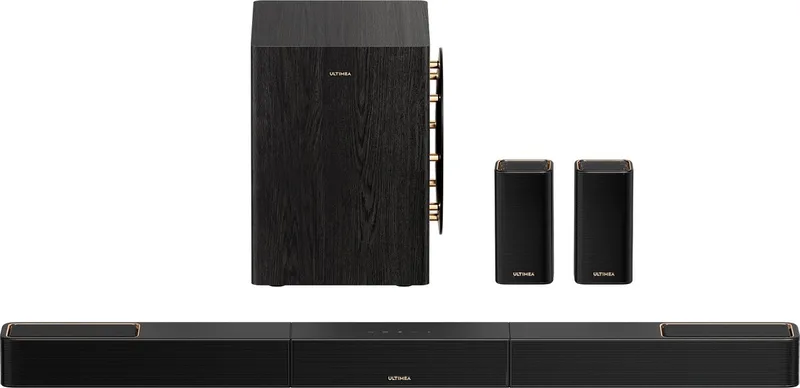 Skywave Series - 5.1.4 Systeem met 8" Subwoofer en 2 Surroundluidsprekers, Dolby Atmos Soundbar van Ultimea in Zwart – productfoto