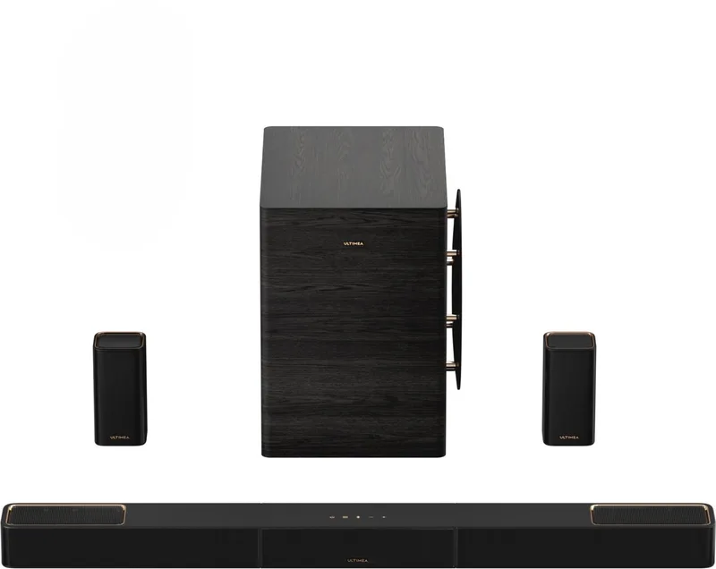 Skywave Series - 7.1.4 Sound Systeem met Dolby Atmos en 10" Draadloze Subwoofer, APP-Bediening Soundbar Zwart van Ultimea in Zwart-7.1.4kanaals – productfoto