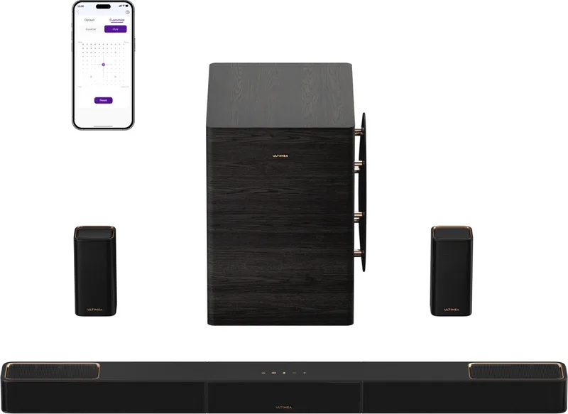 Skywave Series - 7.1.4 Soundbar voor tv - Draadloze Subwoofer en 2 Draadloze Achter Surrounds - Zwart van Ultimea in Zwart-Skywave4 – productfoto