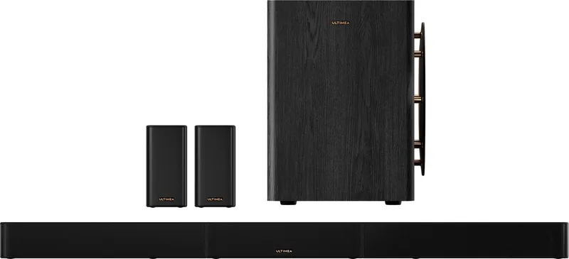 Skywave Series - 7.1.4 Systeem met Dolby Atmos en 8" Draadloze Subwoofer Soundbar van Ultimea in Zwart – productfoto