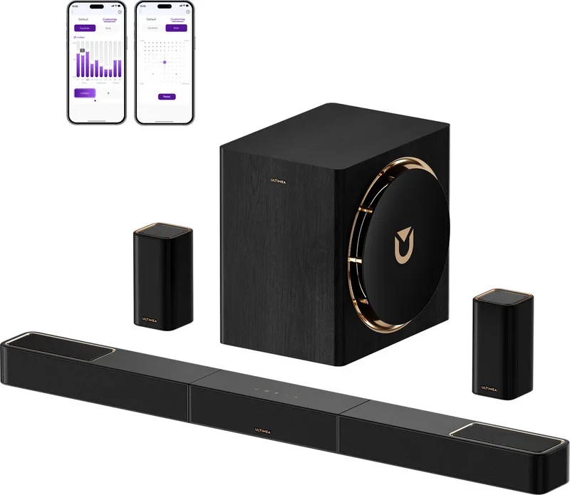 Skywave X60, 7.1.4 Draadloos Surround Sound Systeem, Soundbar voor TV, met 8" Draadloze Subwoofer, Soundbar dolby atmos, 840W, Zwart van Ultimea in Zwart-7.1.4 – productfoto