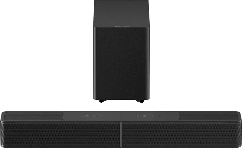 ULTIMEA 3.1.2-kanaals Dolby Atmos-soundbar met draadloze subwoofer, 312 W, app-bediening, HDMI eARC, Bluetooth® 6.0, Poseidon M70 van Ultimea in Zwart – productfoto
