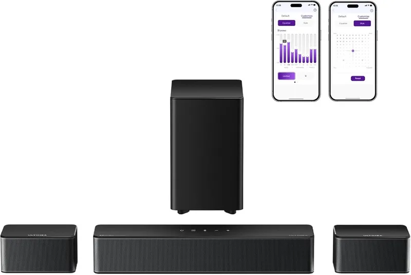 ULTIMEA 5.1 Soundbar voor tv, surround sound-systeem, draadloze subwoofer basversterking, app-bediening, Poseidon M4T van Ultimea in Zwart – productfoto