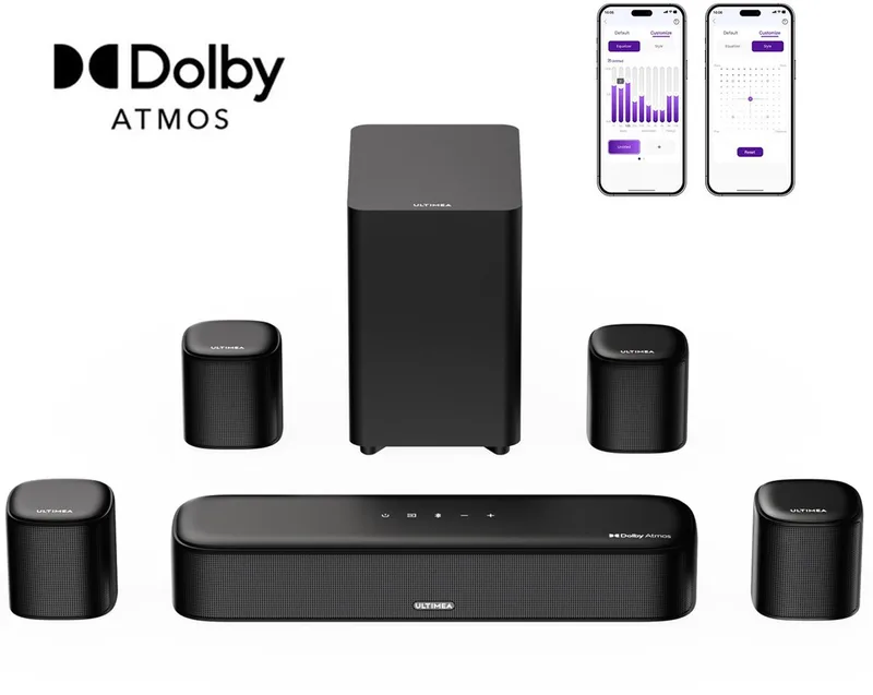 ULTIMEA 7.1 Soundbar met Dolby Atmos – Inclusief Subwoofer en 4 Surround Speakers – Home Cinema Systeem voor TV - Zwart van Ultimea in Aura A60 – productfoto