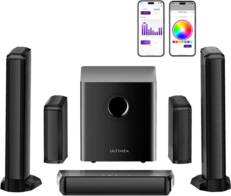 ULTIMEA 7.1 Soundbar met draadloze subwoofer en achterluidsprekers - RGB-verlichting van Ultimea in Zwart – productfoto